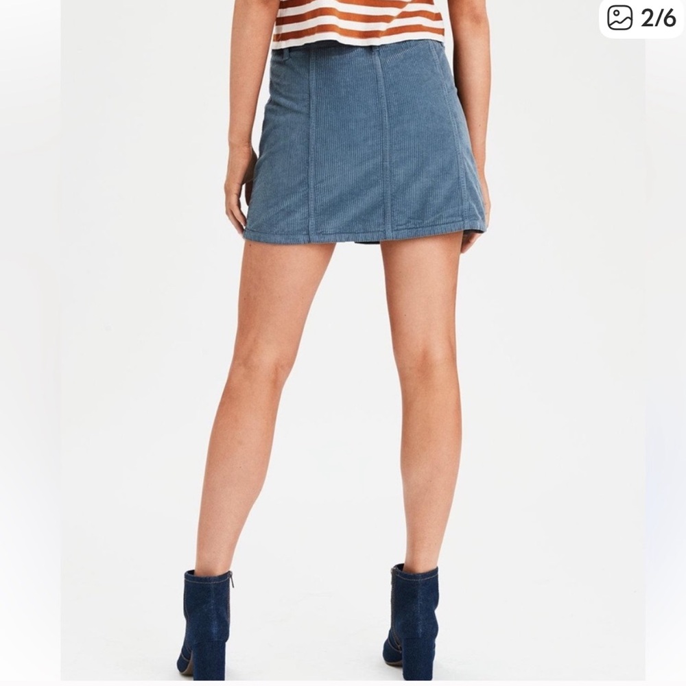 American Eagle Outfitters Blue A-line Corduroy Zip-Up Mini Skirt - Picture 2 of 6